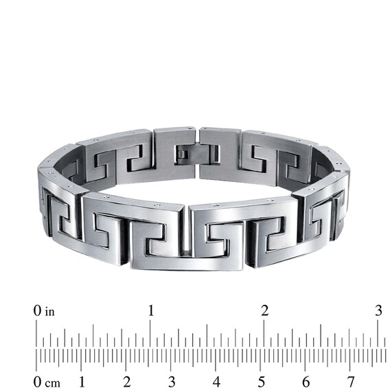 12.0mm Greek Key Link Chain Bracelet in Stainless Steel - 8.5"