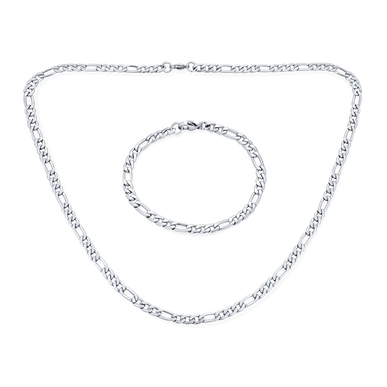 5.0mm Oxidized Figaro Chain Necklace and Bracelet Set in Solid Stainless Steel - 22"