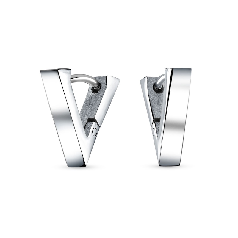 Main Image 1 of Triangular "V" Huggie Hoop Earrings in Stainless Steel