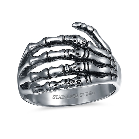 Oxidized Gothic Skeleton Hand Wrap Band Stainless Steel
