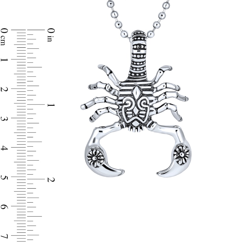 Main Image 4 of Men's Oxidized Tribal-Style Scorpio Zodiac Pendant in Stainless Steel - 20"