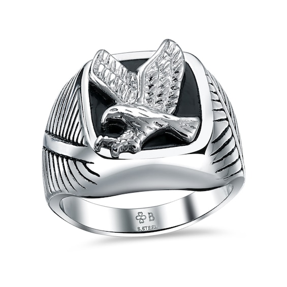 Oxidized Bald Eagle Signet Ring in Stainless Steel