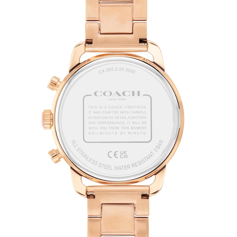 Ladies' Coach Cruiser Rose-Tone and Pink Ceramic Bezel Chronograph Watch  with Rose-Tone Dial (Model: 14504052) | Zales
