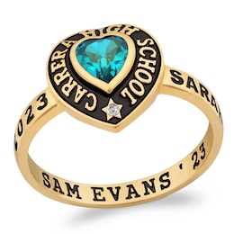 Heart-Shaped Simulated Gemstone and Diamond Accent Class Ring (1 Stone and 4 Lines)