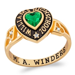 Heart-Shaped Simulated Gemstone and Diamond Accent Heart-Sides Class Ring (1 Stone and 2 Lines)