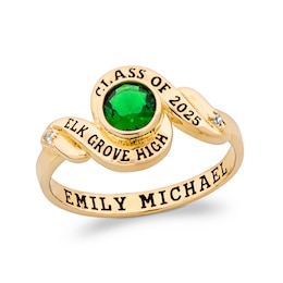 5.0mm Simulated Gemstone and Diamond Accent Swirl Bypass Frame Class Ring (1 Stone and 3 Lines)