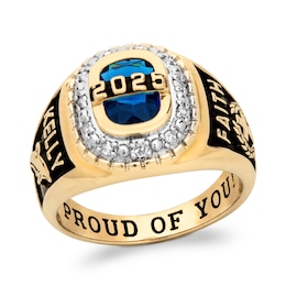 Cushion-Cut Simulated Gemstone and 1/10 CT. T.W. Diamond Frame Class Ring (1 Stone and 4 Lines)