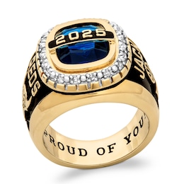 Cushion-Cut Simulated Gemstone and 1/6 CT. T.W. Diamond Beaded Frame Class Ring (1 Stone and 4 Lines)