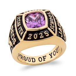 8.0mm Cushion-Cut Simulated Gemstone Divided Frame Class Ring (1 Stone and 7 Lines)