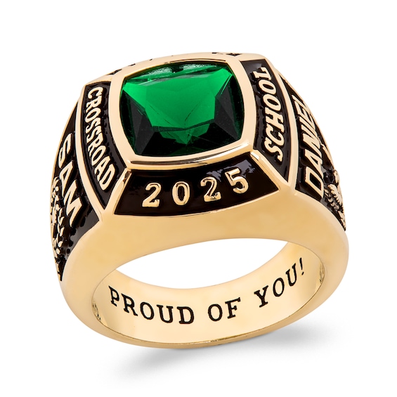 10.0mm Cushion-Cut Simulated Gemstone Divided Frame Class Ring (1 Stone and 7 Lines)