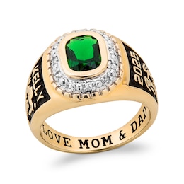Cushion-Cut Simulated Gemstone and 1/10 CT. T.W. Diamond Beaded Frame Class Ring (1 Stone and 3 Lines)