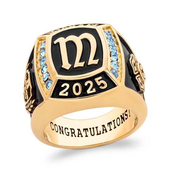 Men's Simulated Gemstone Divided Frame Initial Class Ring (1 Stone