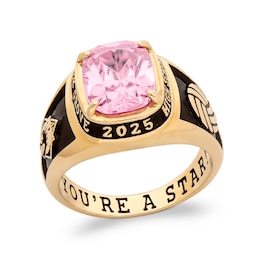 Cushion-Cut Simulated Gemstone Class Ring (1 Stone and 5 Lines)