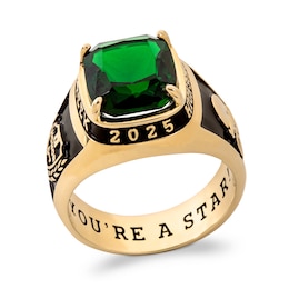Cushion-Cut Simulated Gemstone Class Ring (1 Stone and 5 Lines)