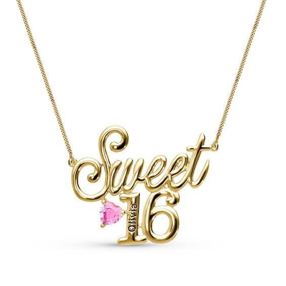 4.0mm Heart-Shaped Gemstone Engravable "Sweet 16" Necklace (1 Stone and Line)