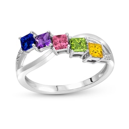 3.0mm Princess-Cut Gemstone and Diamond Accent Infinity Ring (3-5 Stones)