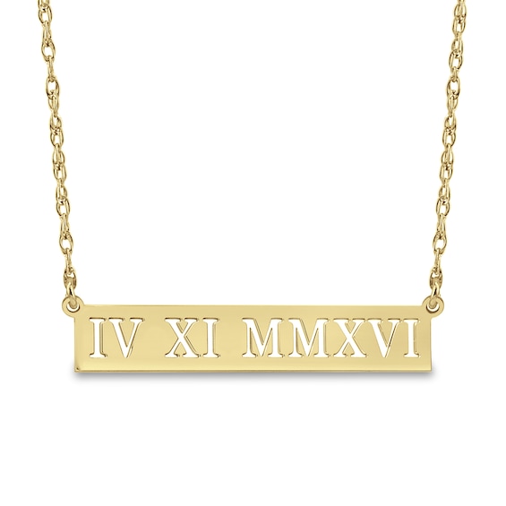 Cutout Roman Numeral Date Bar Necklace (1 Line)