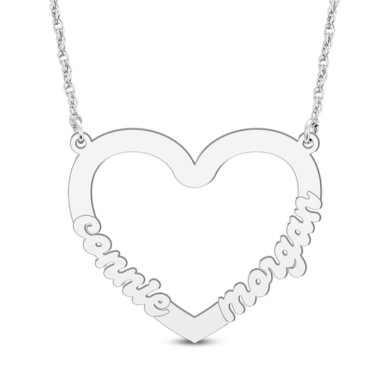Couple's Embossed Heart Outline Necklace (2 Lines)