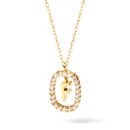 PDPaola™ at Zales 1/4 CT. T.W. Lab-Created Diamond Open Frame &quot;F&quot; Initial Pendant in 14K Gold - 19.5&quot;