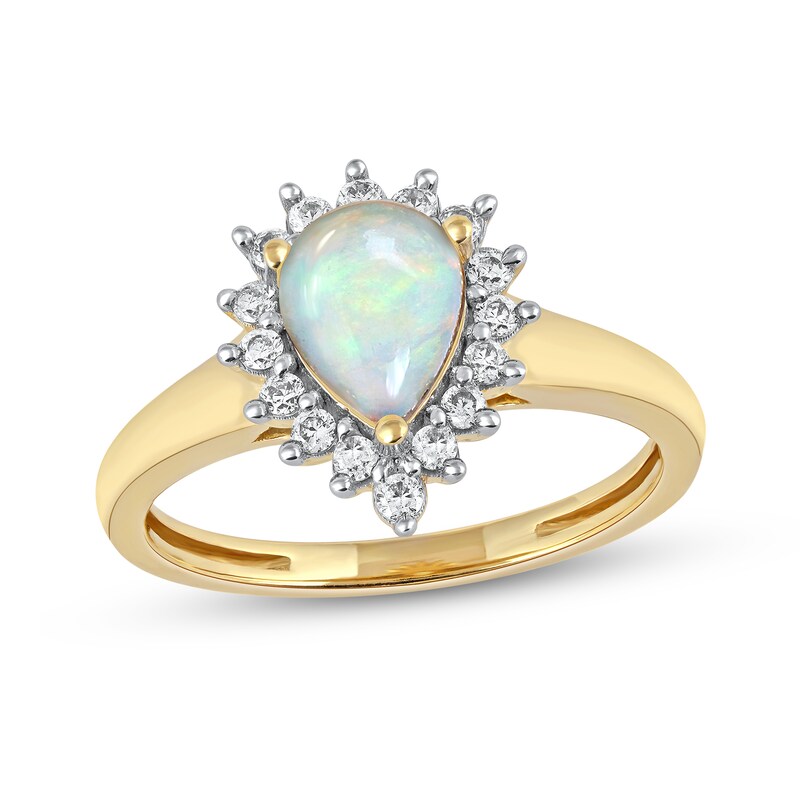 Main Image 1 of Pear-Shaped Opal and 1/4 CT. T.W. Diamond Shadow Frame Ring in 10K Gold