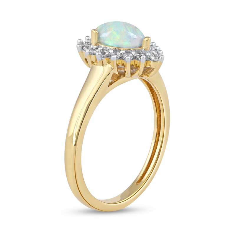 Pear-Shaped Opal and 1/4 CT. T.W. Diamond Shadow Frame Ring in 10K Gold