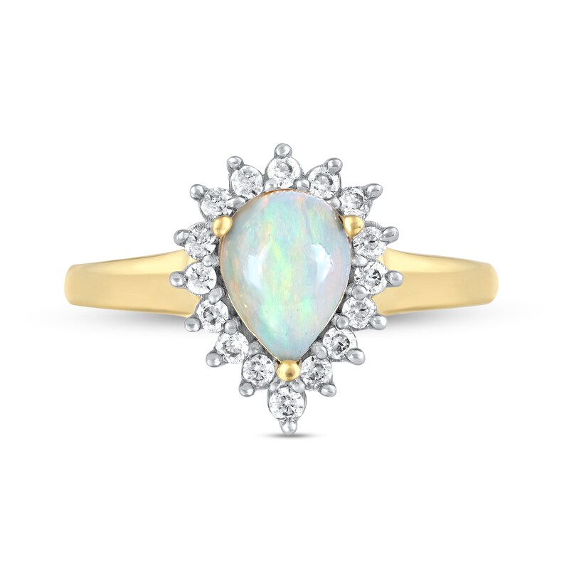 Main Image 3 of Pear-Shaped Opal and 1/4 CT. T.W. Diamond Shadow Frame Ring in 10K Gold