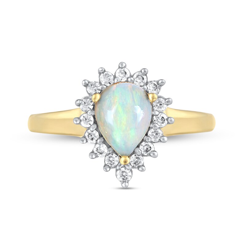 Pear-Shaped Opal and 1/4 CT. T.W. Diamond Shadow Frame Ring in 10K Gold