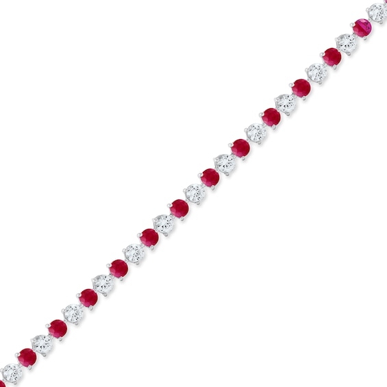 3.5mm Lab-Created Ruby and White Lab-Created Sapphire Alternating Line Bracelet in Sterling Silver - 7.25"