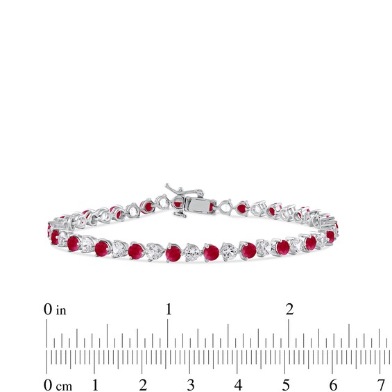 3.5mm Lab-Created Ruby and White Lab-Created Sapphire Alternating Line Bracelet in Sterling Silver - 7.25"