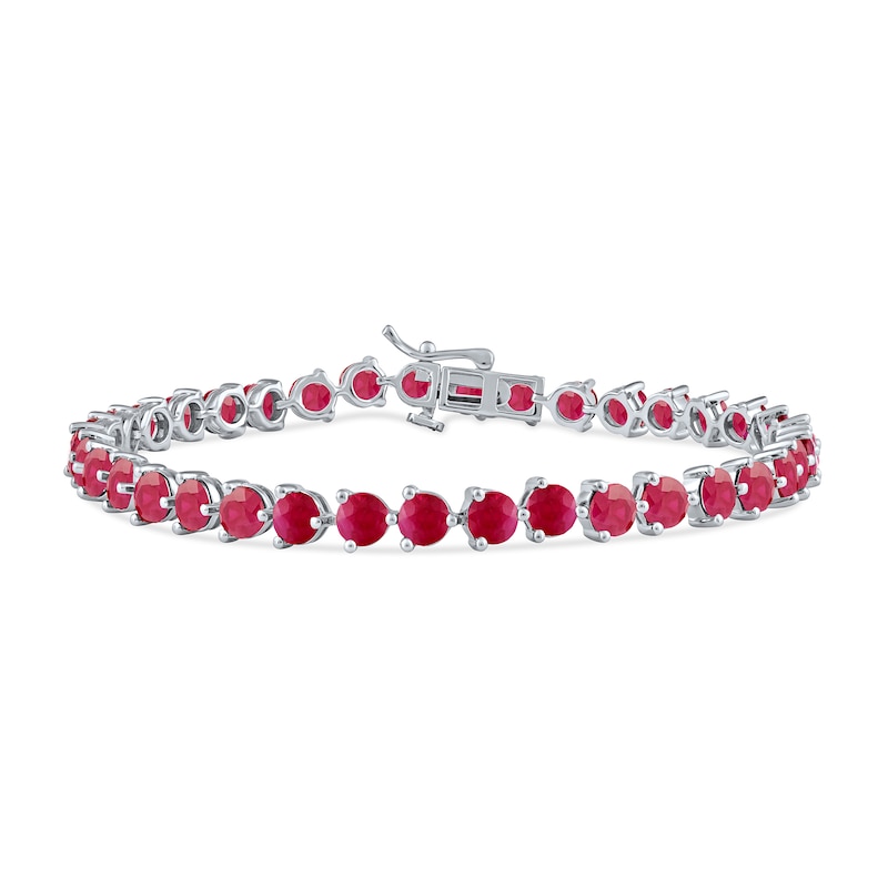 Main Image 1 of 4.0mm Lab-Created Ruby Tennis Bracelet in Sterling Silver - 7.25"