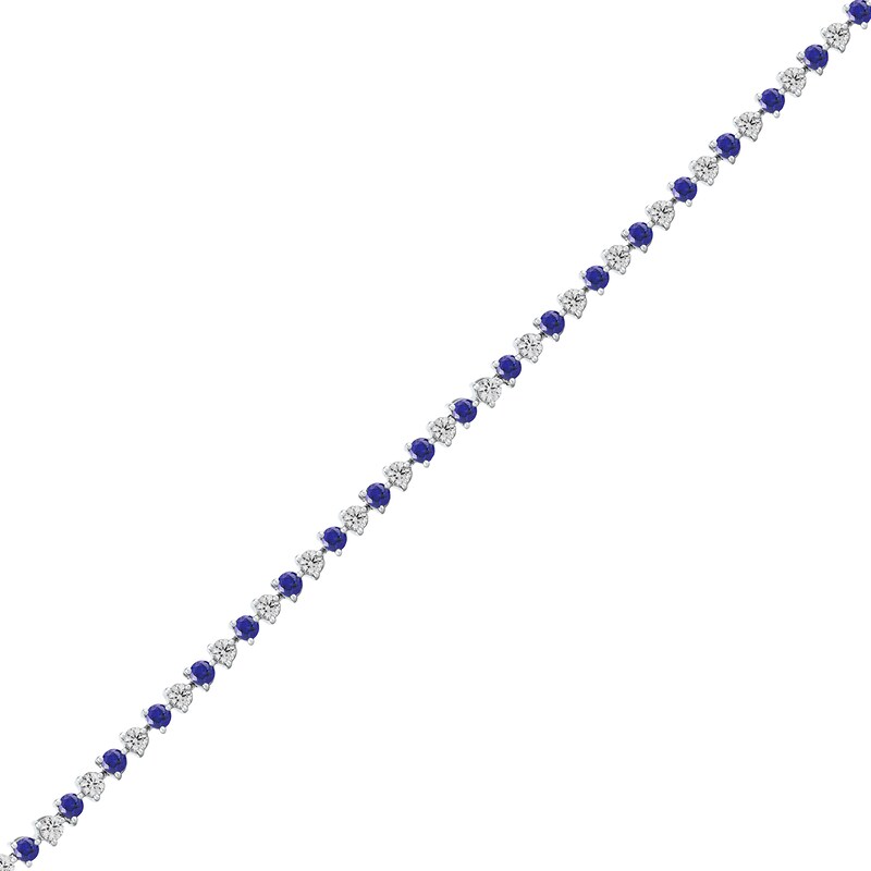 Main Image 2 of Blue and White Lab-Created Sapphire Alternating Line Bracelet in Sterling Silver - 7.25"