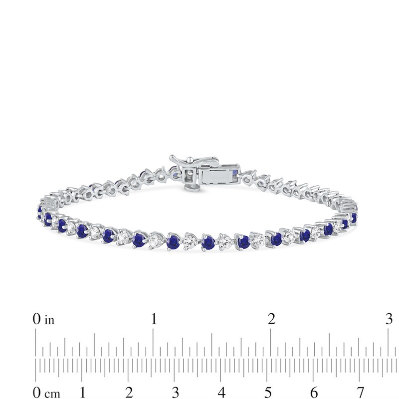 Main Image 4 of Blue and White Lab-Created Sapphire Alternating Line Bracelet in Sterling Silver - 7.25"