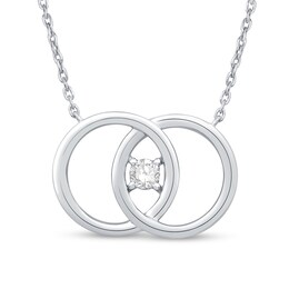 You Me Us 1/10 CT. Diamond Solitaire Intertwined Double Circle Necklace in 10K White Gold - 19&quot;