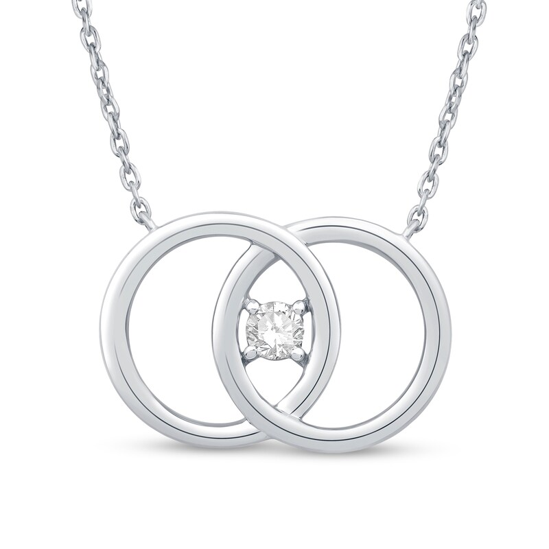 Main Image 1 of You Me Us 1/10 CT. Diamond Solitaire Intertwined Double Circle Necklace in 10K White Gold - 19"