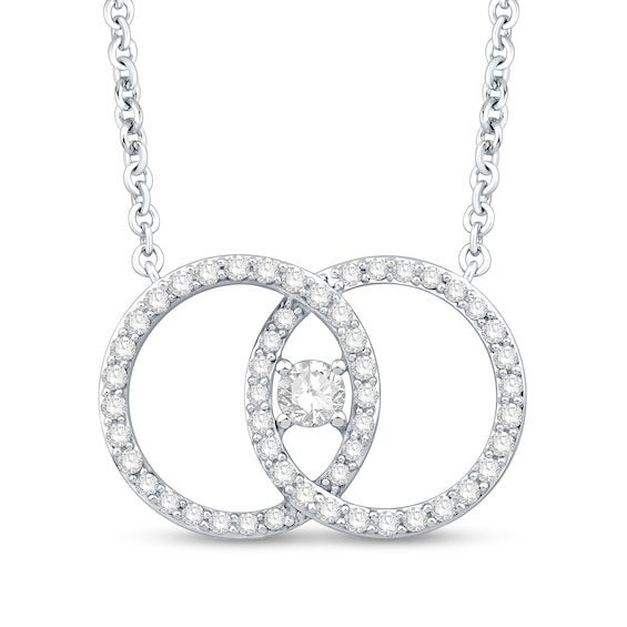 You Me Us 5/8 CT. T.w. Diamond Intertwined Double Circle Necklace in 10K White Gold