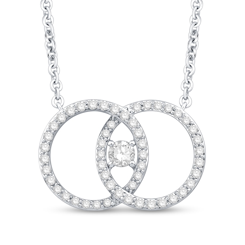 You Me Us 5/8 CT. T.W. Diamond Intertwined Double Circle Necklace in 10K White Gold