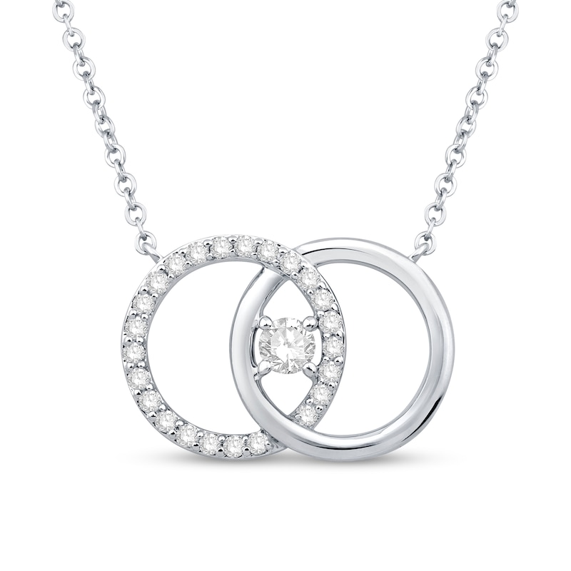 You Me Us 1/4 CT. T.W. Diamond Intertwined Double Circle Necklace in 10K White Gold