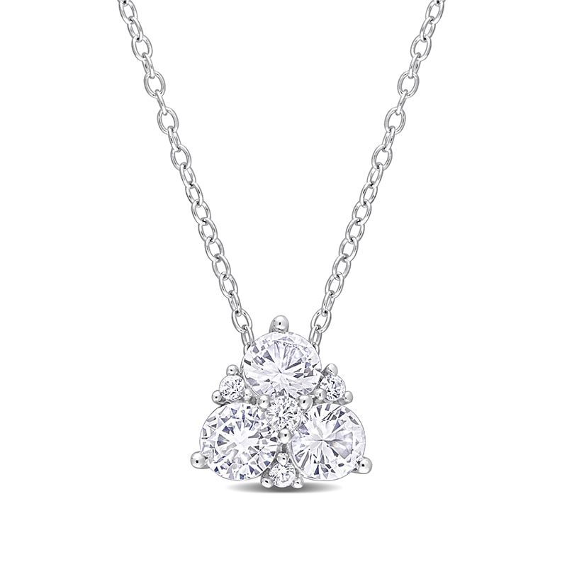 Main Image 1 of 4.5mm White Lab-Created Sapphire Tri-Cluster Pendant in Sterling Silver