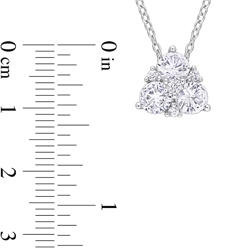 Main Image 4 of 4.5mm White Lab-Created Sapphire Tri-Cluster Pendant in Sterling Silver