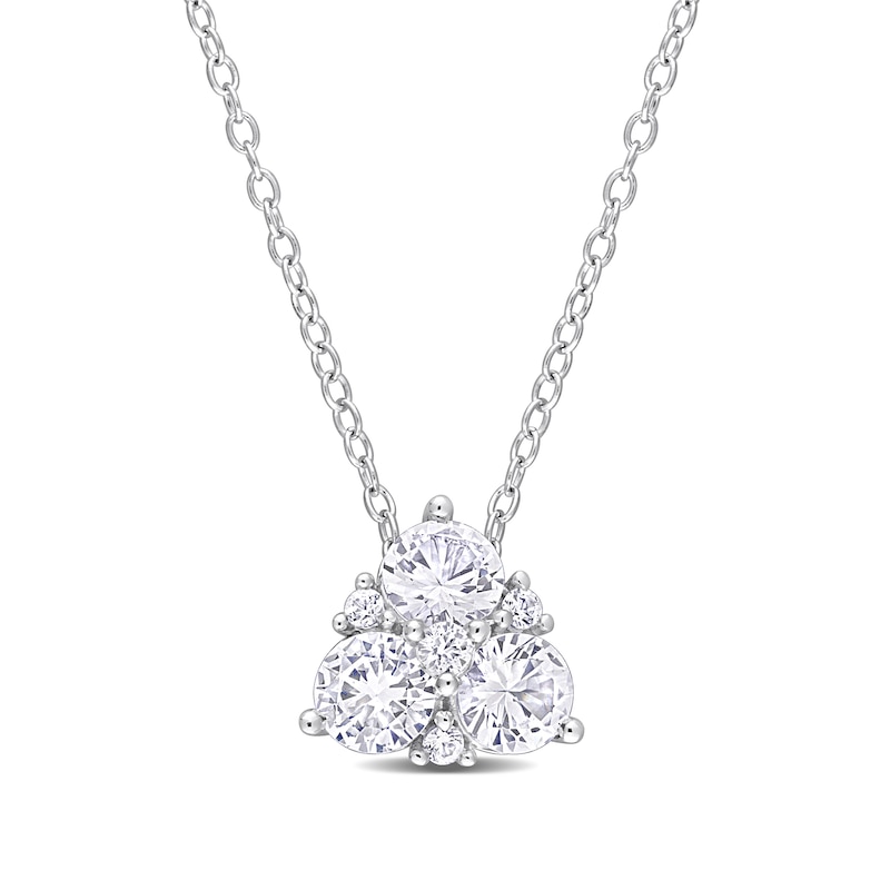 Main Image 1 of 4.5mm White Lab-Created Sapphire Tri-Cluster Pendant in Sterling Silver