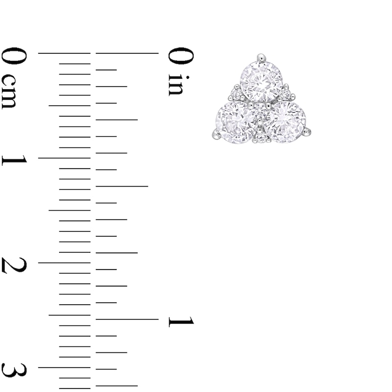 Main Image 4 of 4.0mm White Lab-Created Sapphire Tri-Cluster Stud Earrings in Sterling Silver