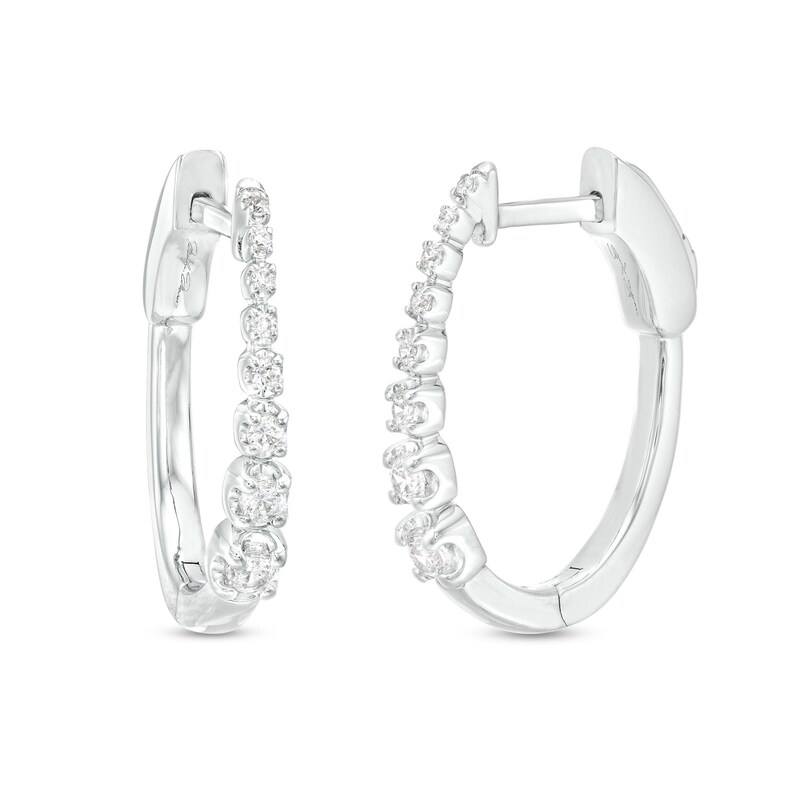 Main Image 1 of Marilyn Monroe™ Collection 3/8 CT. T.W. Journey Diamond Oval Hoop Earrings in 10K White Gold