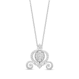 Enchanted Disney Cinderella 1/4 CT. T.W. Oval Multi-Diamond Vintage-Style Carriage Pendant in Sterling Silver - 19"