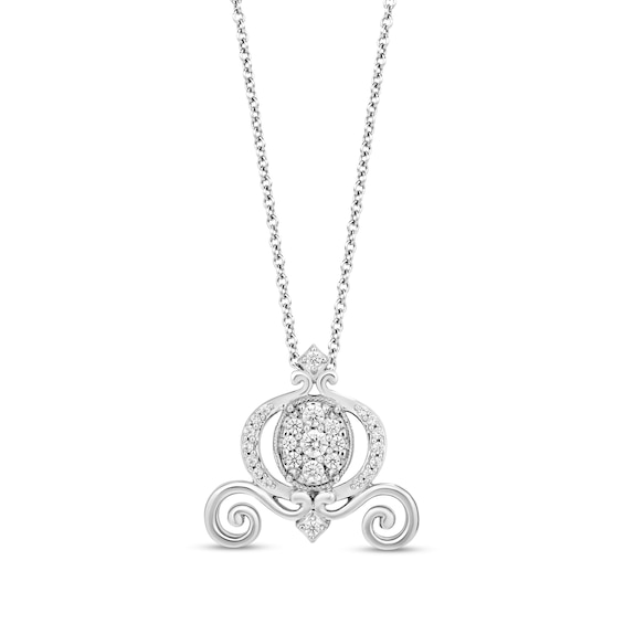 Enchanted Disney Cinderella 1/4 CT. T.w. Oval Multi-Diamond Vintage-Style Carriage Pendant in Sterling Silver - 19"