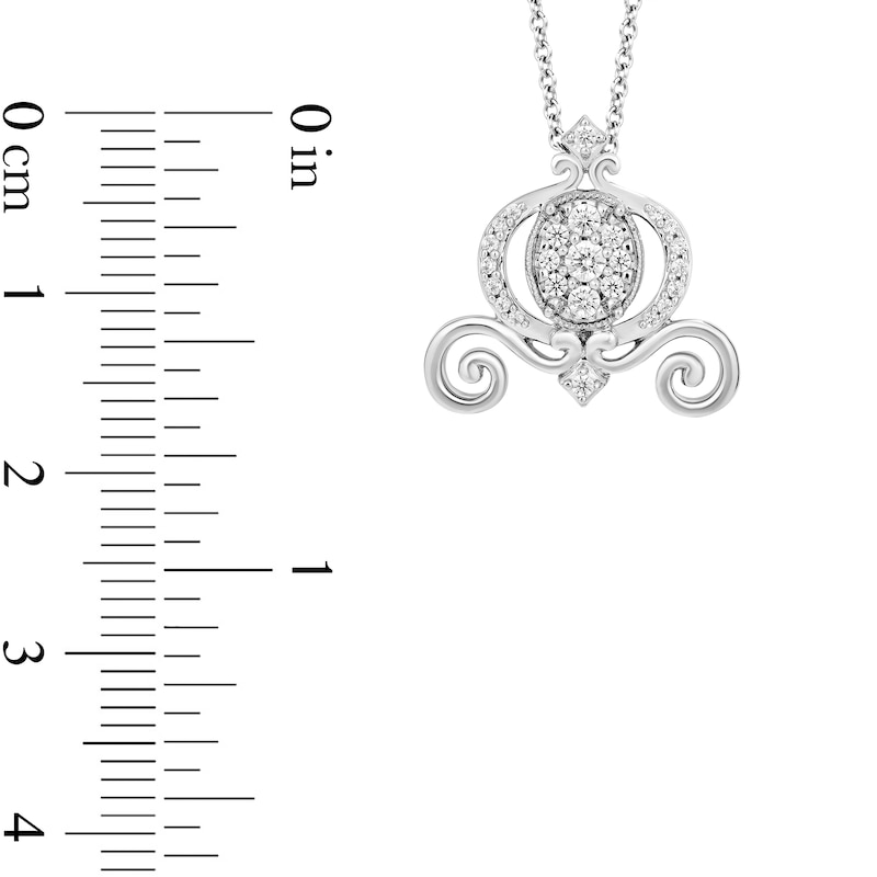 Main Image 3 of Enchanted Disney Cinderella 1/4 CT. T.W. Oval Multi-Diamond Vintage-Style Carriage Pendant in Sterling Silver - 19"