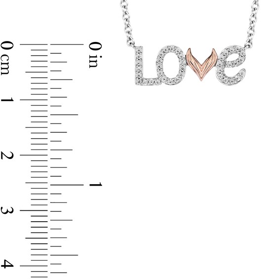 Enchanted Disney Ariel 1/6 CT. T.w. Diamond and Mermaid Tail "Love" Necklace in Sterling Silver and 10K Rose Gold