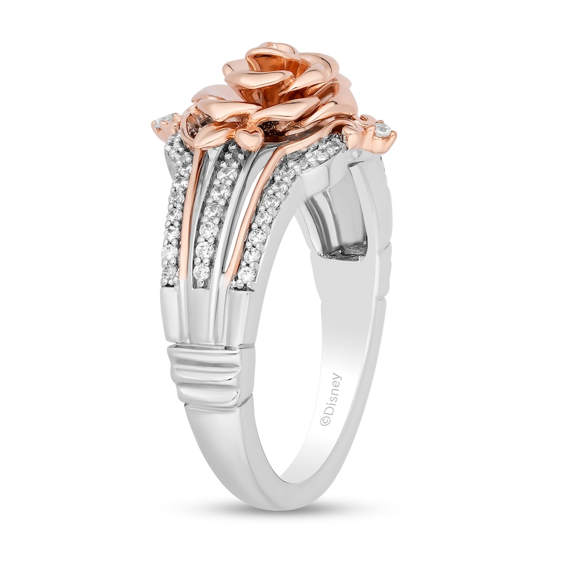 Main Image 2 of Enchanted Disney Belle 1/5 CT. T.W. Diamond Split Shank Rose Ring in Sterling Silver and 10K Rose Gold