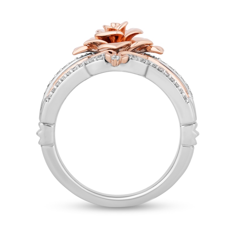 Main Image 3 of Enchanted Disney Belle 1/5 CT. T.W. Diamond Split Shank Rose Ring in Sterling Silver and 10K Rose Gold