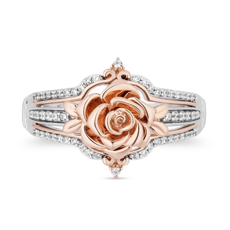 Main Image 4 of Enchanted Disney Belle 1/5 CT. T.W. Diamond Split Shank Rose Ring in Sterling Silver and 10K Rose Gold