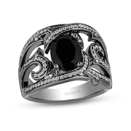 Enchanted Disney Villains Maleficent Oval Onyx and 1/3 CT. T.W. Diamond Bypass Ring in Sterling Silver - Size 7